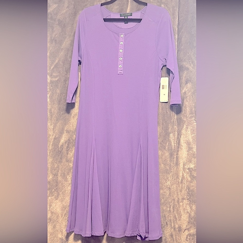 Ralph Lauren Purple Casual Summer Cotton Ribbed  Below Knee Dress
